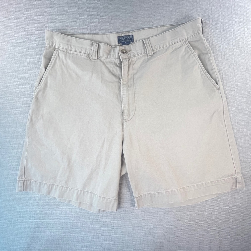Polo Jeans Co Chino Shorts Mens 36 Tan Khaki Cotton Twill Casual Classic 8"